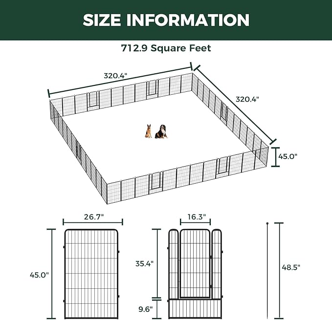 FXW Rollick Unleashed Dog Playpen for Indoor, Yard, RV Camping, 45 inch 48 Panels for Large Dogs, Black│Patented