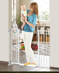 34" Extra Tall Baby Gate for Stairs, Auto Close Stroller Friendly Dog Gate Indoor for Doorways, Pressure Mounted 29"-45" W Baby Gate, Easy Walk Through Gate for Children & Pets, White