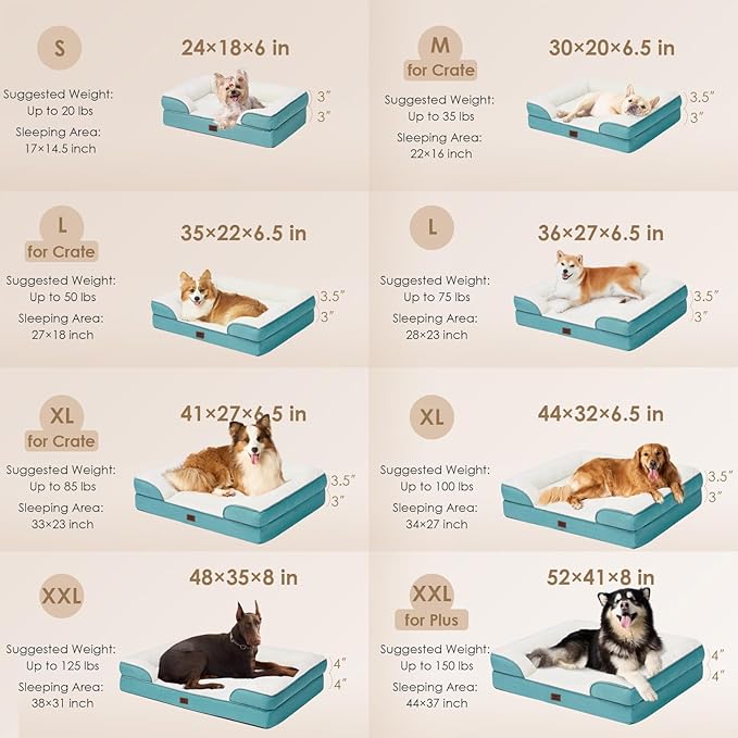 EHEYCIGA Orthopedic Dog Bed for Large Dogs, Waterproof Memory Foam, Turquoise Blue, 35"L x 22"W x 6.5"Th