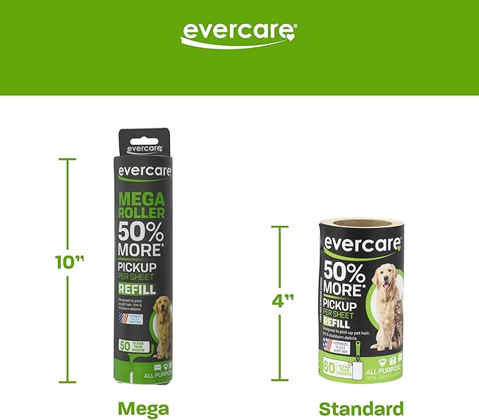 Evercare Ultra Sticky Pet Lint Roller Value Pack with 2 Lint Rollers and 3 Refill Rolls, 60 Sheets Each Multicolor