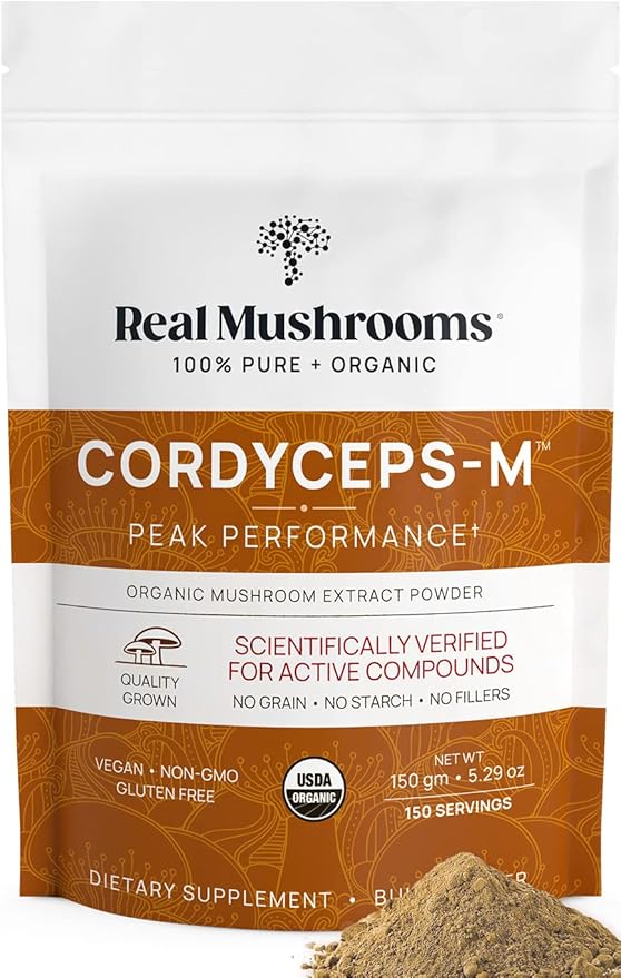 Real Mushroom Cordyceps Mushroom Powder - Cordyceps Mushroom Energy and Performance - Organic Cordyceps Powder with Beta-Glucans, Vegan Supplement, Non-GMO, 150 Servings