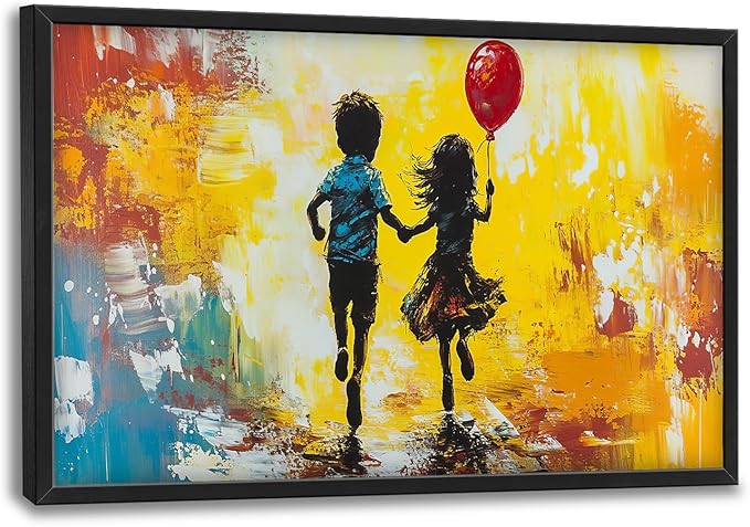 Framed Large Banksy Wall Art for Living Room, Oversized Colorful Graffiti Children Wall Decor, Peaceful Canvas Painting Pictures Modern Artwork Home Decoration for Living Room Bedroom 36"x24"
