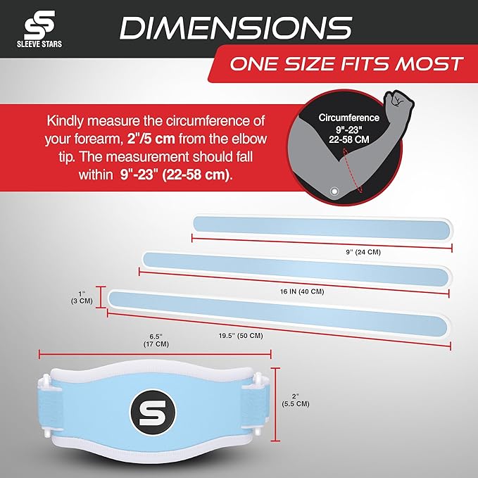 Sleeve Stars Tennis Elbow Brace for Women - Adjustable Tennis Elbow Strap, Golfers Elbow Brace for Men, Counterforce Brace for Tendonitis Relief, Fits 9"-23" (Single/Light Blue)