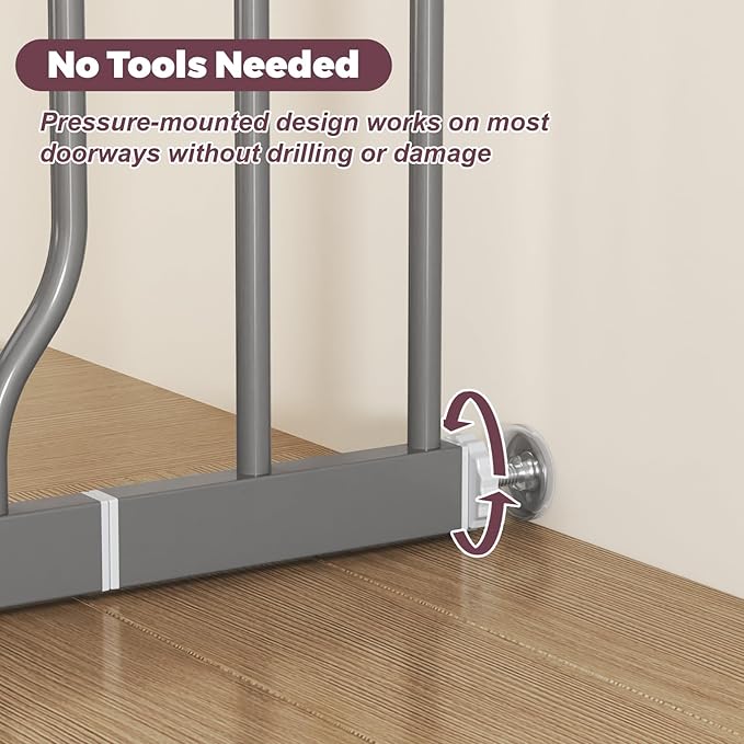 29"-40" Baby Gate for Stairs, Auto Close Stroller Friendly Dog Gate Indoor for Doorways, Pressure Mounted Baby Gate, Easy Walk Through Gate for Children & Pets, Grey