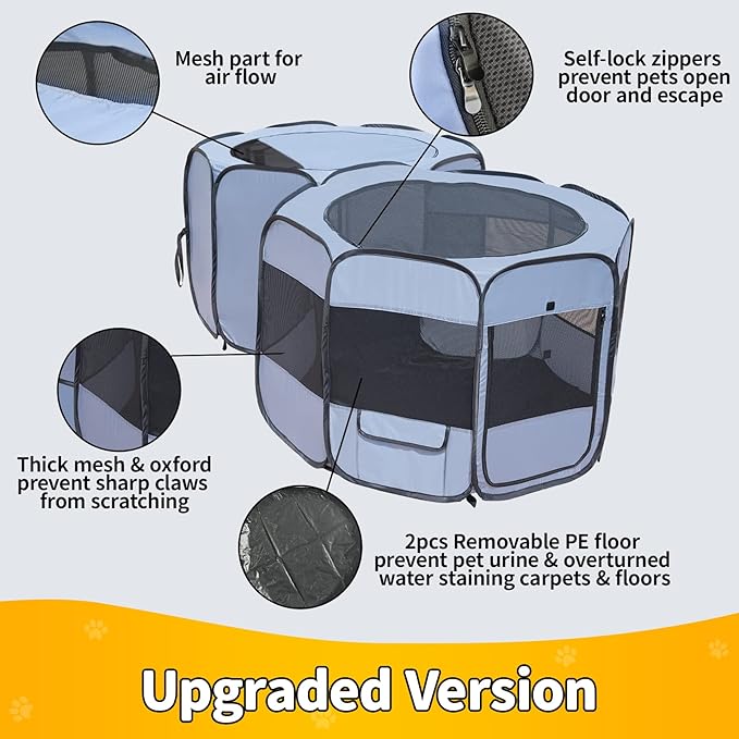 EighteenTek XLarge 2-in-1 Pop up Dog Playpen, Assembly-Free, with Leakproof Pet Pee Pads,Portable Foldable Cat Tent Enclosure Indoor Outdoors Puppy Kittens Small Animals Crates (M, 72" Lx36 Wx24 H)