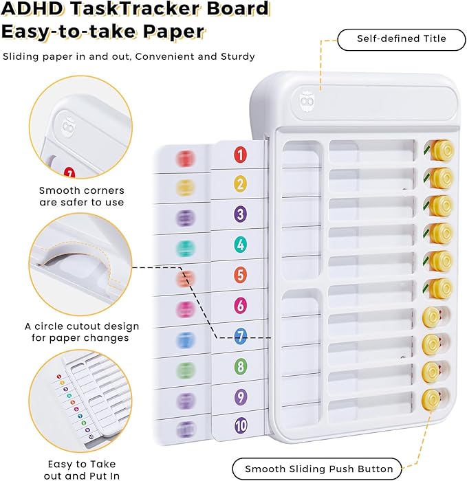 Magnetic Chore Chart for Kids, ADHD Tools for Kids to Do List Checklist Task Board Routine Chart Visual Schedule for Fridge with 10 Sliders and Magnetic Marker - White