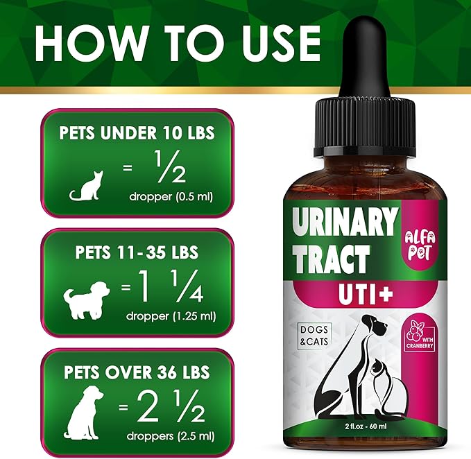 Сat Urinary Tract Infection Treatment with Cranberry – Dog UTI Treatment to Care for Bladder – Cat UTI Treatment for Kidneys – Preventive Support for Renal Health in Drops – 2 Oz