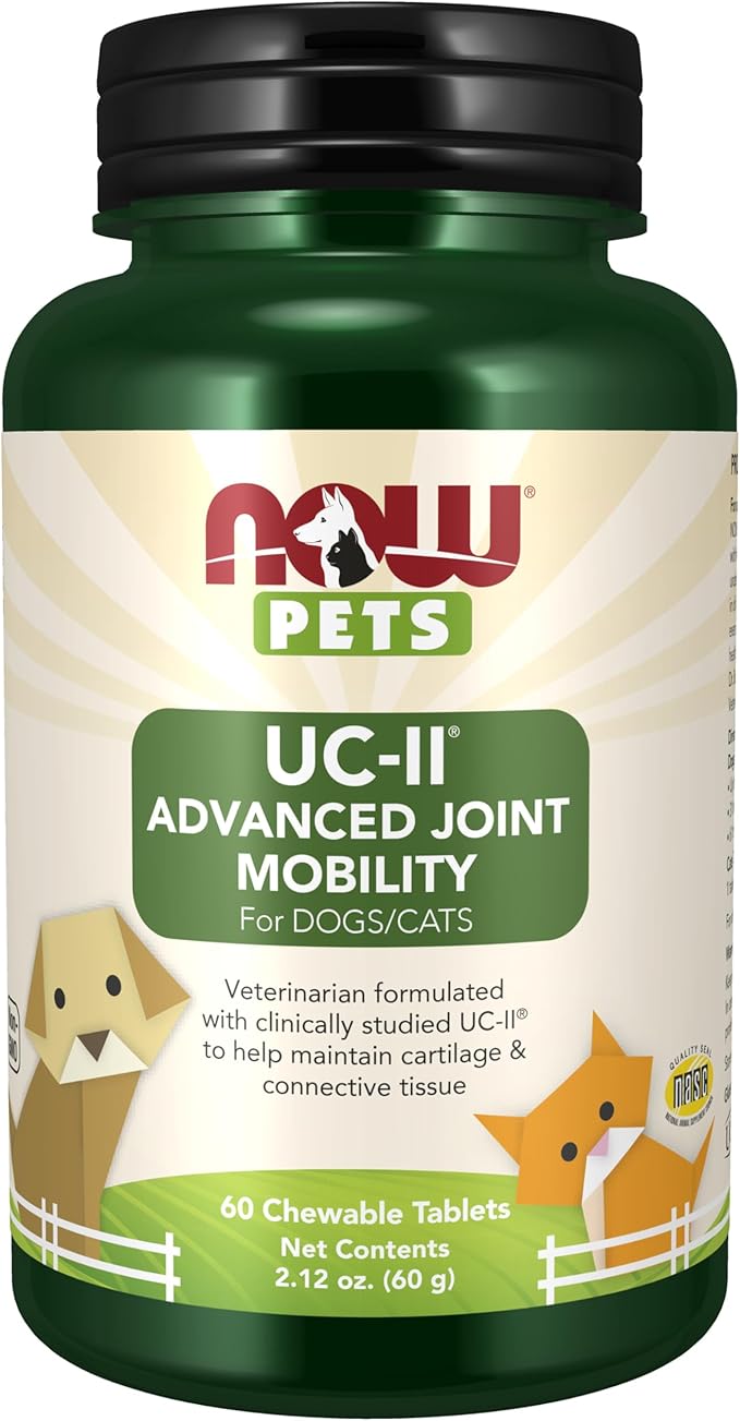 NOW Foods® Pets, UC-II® Advanced Joint Mobility for Dogs and Cats, Veterinarian formulated, Help Maintain Cartilage and Connective Tissue*, 60 Chewable Tablets (60 Grams)