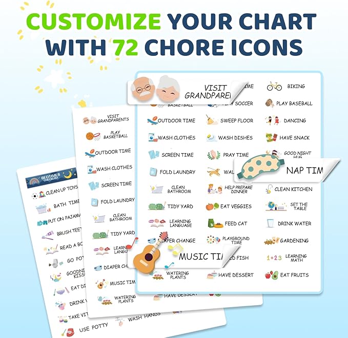 Upgraded Slider 4 in 1 Reward Chart for Kids, Reusable Bedtime/Morning/Daily Routine Chart for Kids, Magnetic Chore Chart for Kids Toddlers, Sticker Chart for Kids Behavior Chart for Kids at Home