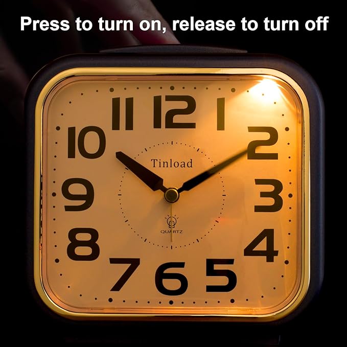 5.5" Large Analog Alarm Clock Silent Non Ticking, Gentle Wake, Beep Sounds, Increasing Volume, Battery Operated Snooze and Manual Light, Easy Set, Blue