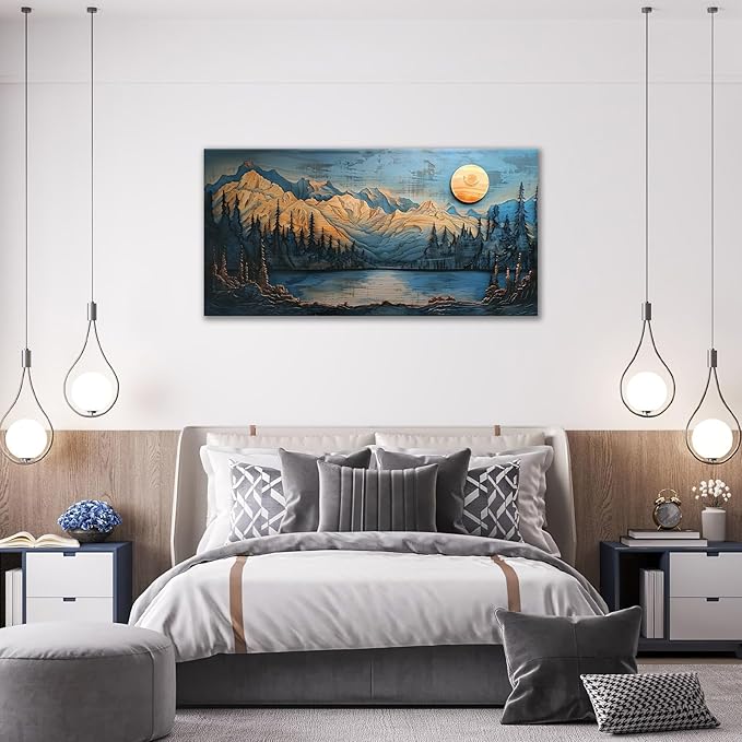 Extra Large Wall Art Mountain Forest Canvas Living Room Cabin Country Pictures Framed Prints Oversize Wall Decor Big Painting Artwork for Bedroom Dining Office Home 60"x30"