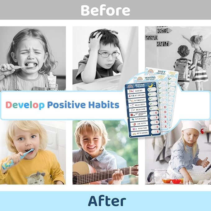 Upgraded Slider 3 in 1 Bedtime/Morning/Daily Routine Chart for Kids, Magnetic Chore Chart for Kids, Visual Schedule for Kids Toddlers Schedule Board for Home