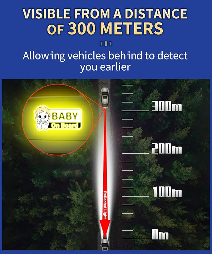 Baby On Board Reflective Sticker, Made of 3M DG3, Baby On Board Signs for car, Safety Signs Diamond Strength, Yellow 7.1" x 3.8"