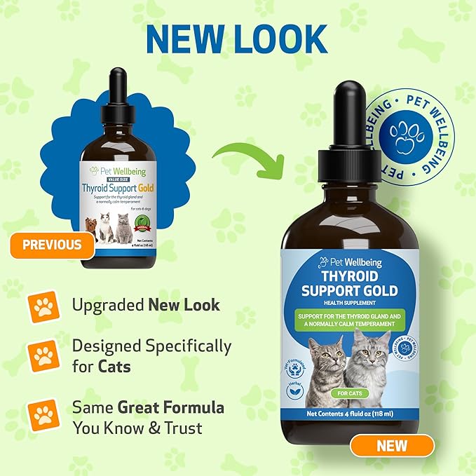 Pet Wellbeing Thyroid Support Gold for Cats - Supports Healthy Thyroid Gland Function in Cats, Normal Metabolism, Bugleweed, Lemon Balm - Veterinarian-Formulated Herbal Supplement 4 fl oz (118 ml)