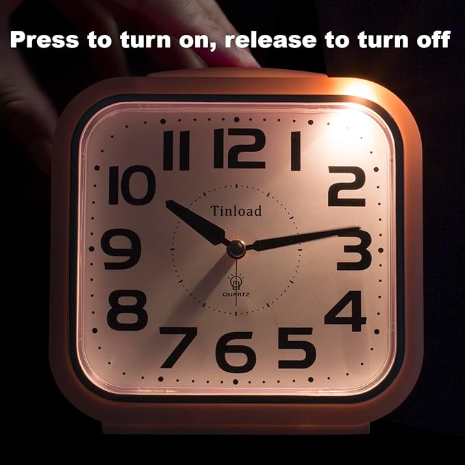 5.5" Large Analog Alarm Clock Silent Non Ticking, Gentle Wake, Beep Sounds, Increasing Volume, Battery Operated Snooze and Manual Light, Easy Set,White (Best for Elder)