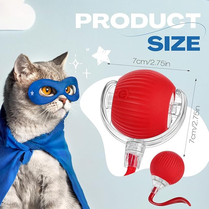 2 Pcs Interactive Rolling Cat Dog Toy Ball, Electric Cat Ball Toy Smart Automatic Self Rolling Dog Ball Toys, 360° Smart Rolling Ball Toy Electric Balls for Dog Cat (Red)