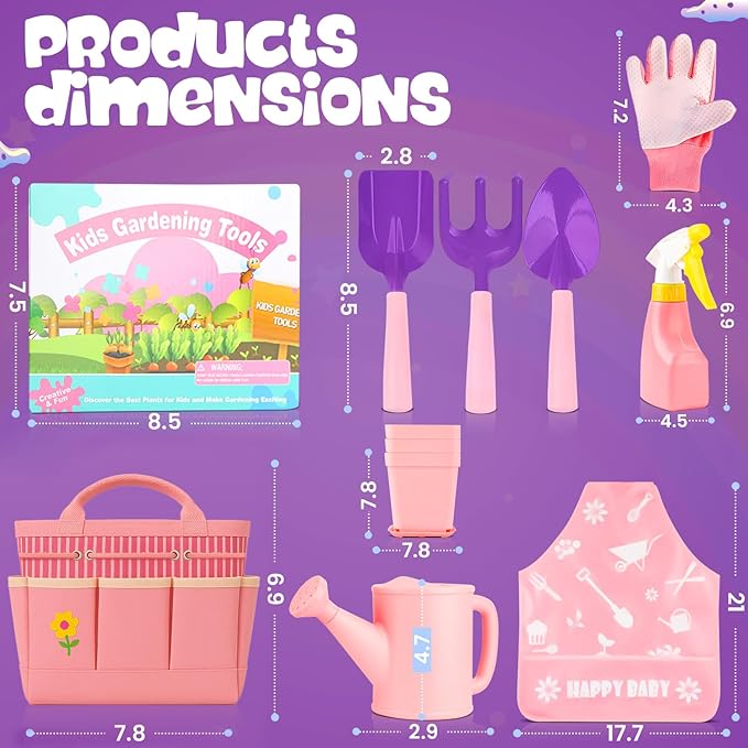 Kids and Toddler Gardening Set, Little Girls Gardening Set, Gardening Tools and Gifts for Kids Ages 4–8