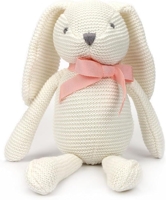 100% Organic Cotton Baby Toys White Bunny Rabbit Stuffed Animal for Newborn 7.1"