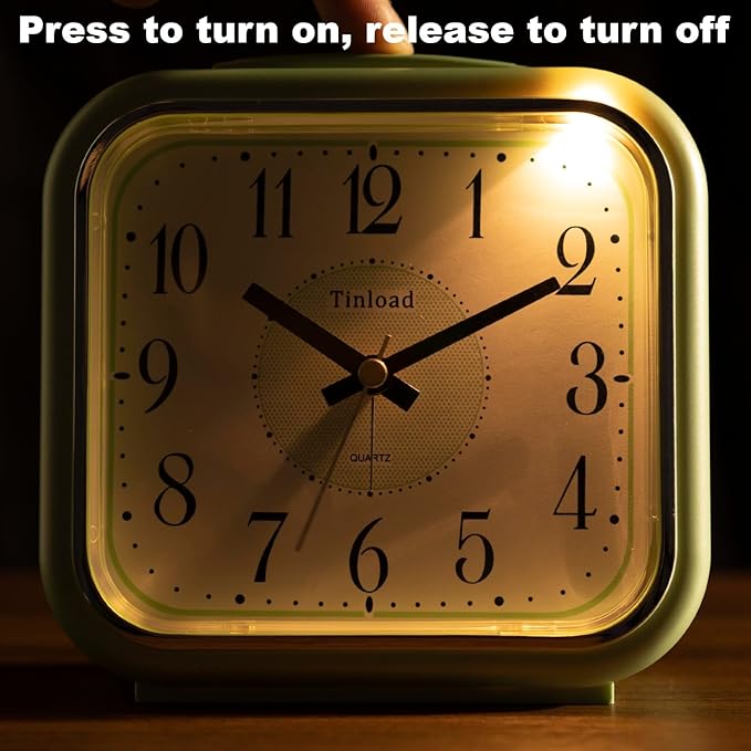 5.5" Large Analog Alarm Clock Silent Non Ticking, Gentle Wake, Beep Sounds, Increasing Volume, Battery Operated Snooze and Manual Light, Easy Set