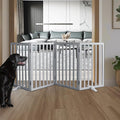 ZJSF Freestanding Indoor Dog Gate for House Foldable Wood Puppy Gate for Doorways Pet Gate for Stairs Extra Wide Pet Fence, Grey, 32" Height 4 Panels