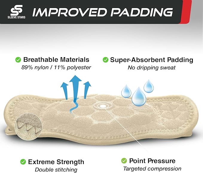 Sleeve Stars Tennis Elbow Brace for Men & Women, Tendonitis Elbow Brace & Strap Golfers Elbow Brace Counterforce Band for Tendon Pain Relief & Support for Forearm w/ 3 Straps Fits 9-23" (Single) (2, Beige, One Size)
