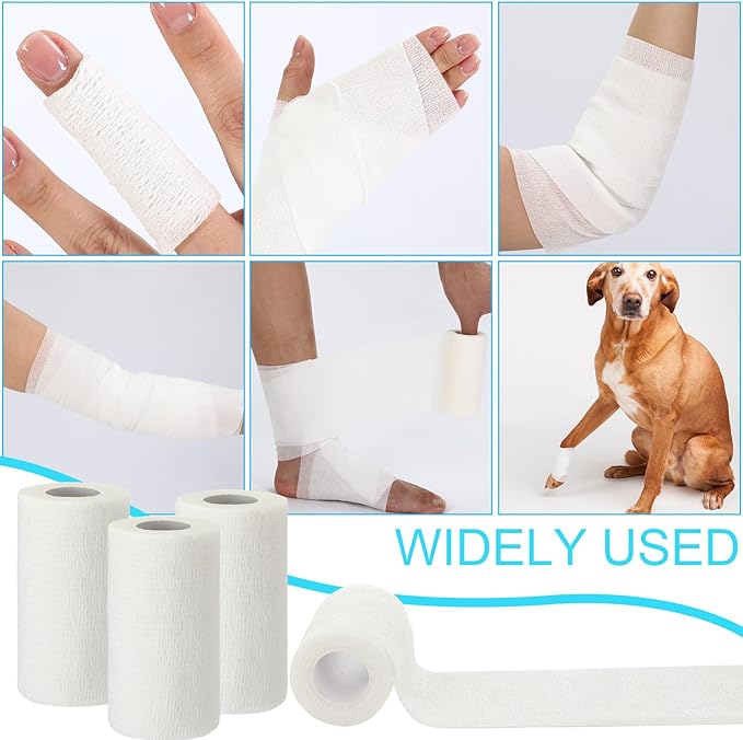 Treela 36 Pcs Self Adherent Bandage 4" X 5 Yard Wrap Breathable Cohesive Bandage Elastic Adhesive Tape for Stretch Athletic Sports Wrist Ankle(White)