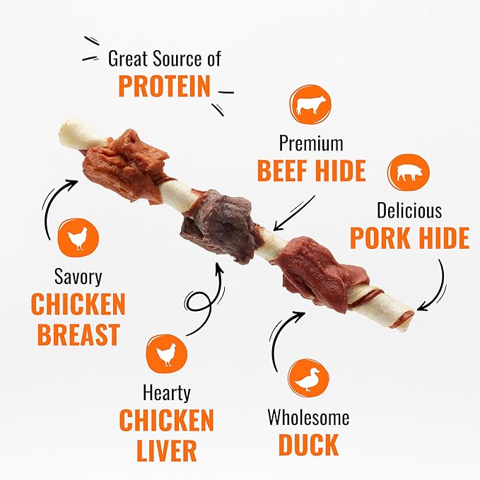 Good ‘n’ Fun Triple Flavor Kabobs Chews for All Dogs, 48 Ounces, Treat Your Dog to Chews Made from Beef Hide, Real Chicken, Pork Hide, Duck and Chicken Liver