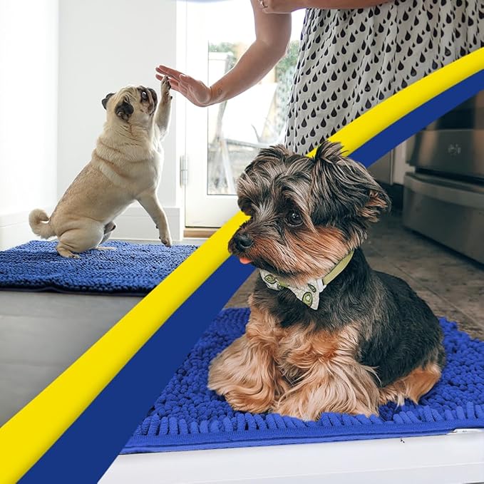 Muddy Mat® AS-SEEN-ON-TV Highly Absorbent Microfiber Dog Door Mat and Pet Rug, Non Slip Thick Washable Area and Bath Mat Soft Chenille for Kitchen Bathroom Bedroom and Indoor - Navy Blue XXXL 72"X48"