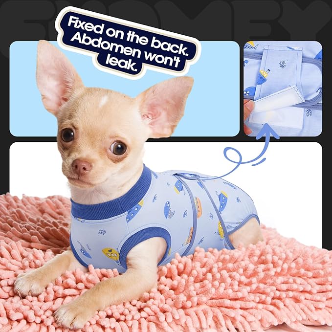 FUAMEY Recovery Suit for Dogs After Surgery,Soft Breathable Dog Bodysuit E-Collar & Cone Alternative Surgical Suit,Male Female Dog Neuter Spay Suits Anti Licking Wounds Onesie Blue Boat M