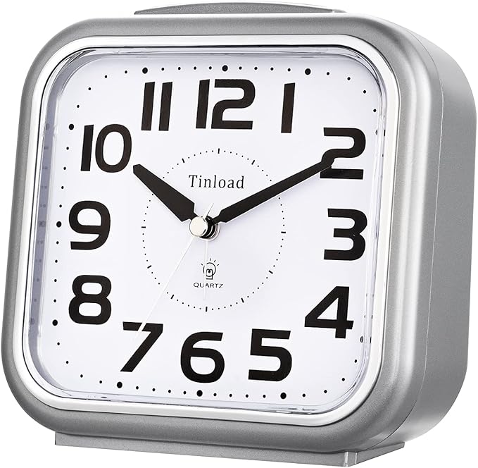 5.5" Large Analog Alarm Clock Silent Non Ticking, Gentle Wake, Beep Sounds, Increasing Volume, Battery Operated Snooze and Manual Light, Easy Set