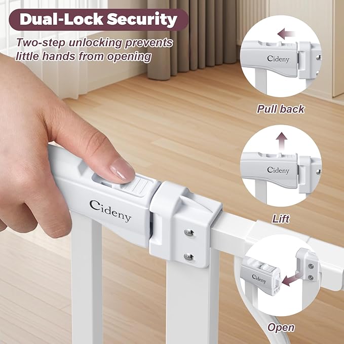 34" Extra Tall Baby Gate for Stairs, Auto Close Stroller Friendly Dog Gate Indoor for Doorways, Pressure Mounted 29"-51" W Baby Gate, Easy Walk Through Gate for Children & Pets, White