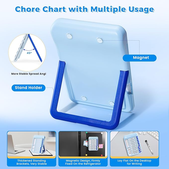 Chore Chart for Kids, Magnetic Chore Board ADHD Tools for Kids, Chore Chart for Kids Multiple Kids, Routine Chart Dry Erase Board for Kids for Habit Tracker or Daily and Weekly Checklist - Blue
