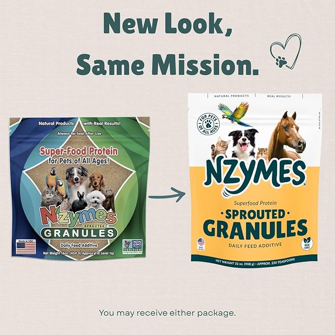 Nzymes® Sprouted Granules 2LBS (3 Pack) for Dogs, Cats, Horses, and Companion Pets. Raw Super-Food Protein and Antioxidant Nutrition. - 220 Servings - Made in The USA