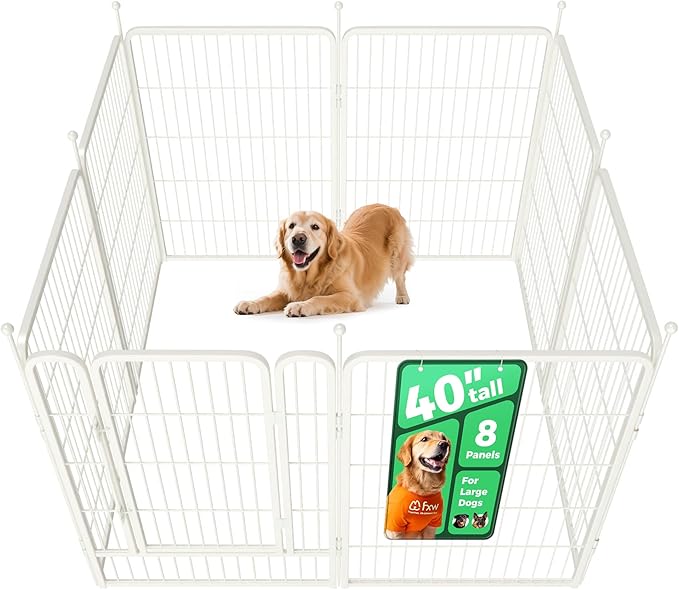 FXW Rollick Unleashed Dog Playpen for Indoor, Yard, RV Camping, 40 inch 8 Panels for Medium and Large Dogs, White│Patented