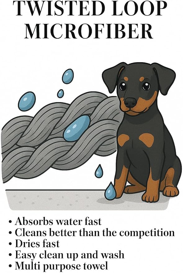 Devil Dog Premium Pet Drying Towel, Ultra-Soft, Highly Absorbent Microfiber Bath Towel for Dogs, Cats, and Other Animals - Gray, Large 24" x 35" 1200GSM 80% 20% Blend