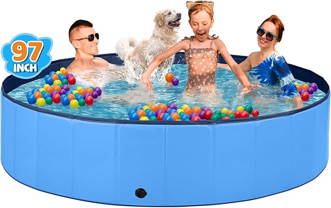 Jecoo Dog Pool for Large Dogs Kiddie Pool Hard Plastic Foldable Dog Bathing Tub Portable Outside Kids Swimming for Pets and Dogs Outdoor Backyard