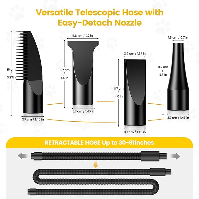 Dog Dryer, 5.2HP/3800W High Velocity Dog Hair Dryer with 4 Nozzles, Stepless Adjustable Speed & Temperature Control, Low Noise Professional Dog Grooming Dryer (Black)