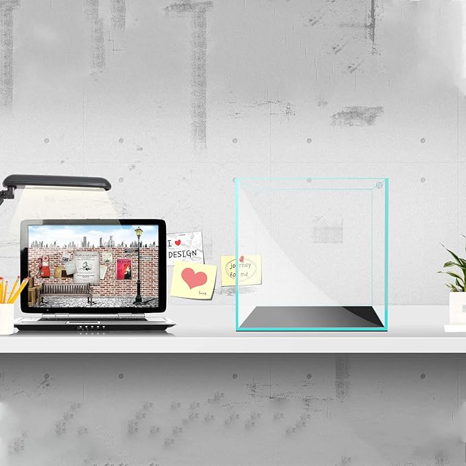 Fzone 7 Gal Rimless Low Iron Fish Tank Nova Clear Ultra-White 45° Mitered Edges Translucent Glass Anata Series Aquarium w/Black Foam Leveling Mat(S30C)