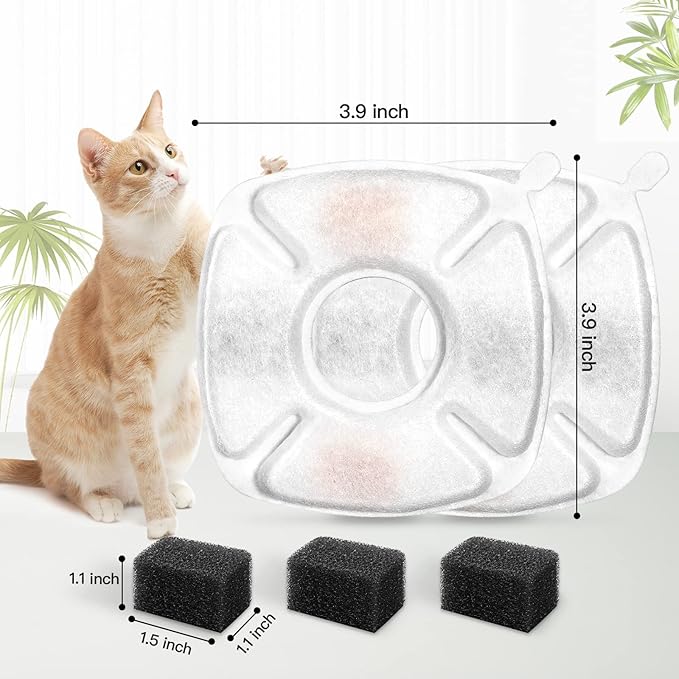 16 Pcs Cat Fountain Replacement Filters 8 Pack Cat Water Fountain Replacement Filters with 8 Pack Pre-Filter Sponges, Pet Fountain Filter Fit for 95oz/2.8L Automatic Pet Fountain Cat Water Fountain