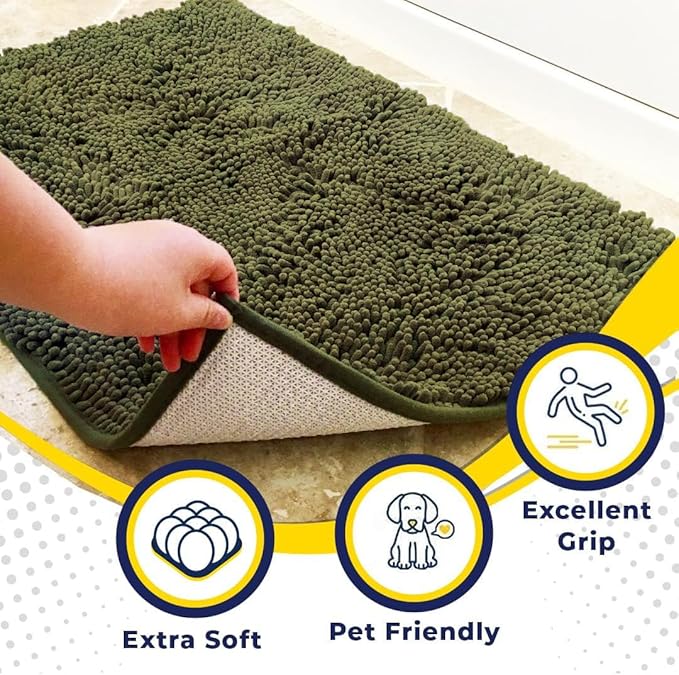 Muddy Mat® Original Dog Door Mat for Muddy Paws, Super Absorbent Microfiber, Non-Slip Washable Pet Rug, Quick Dry Chenille Entryway Carpet, Machine Washable Indoor Outdoor mat, Army Green 35"x60"