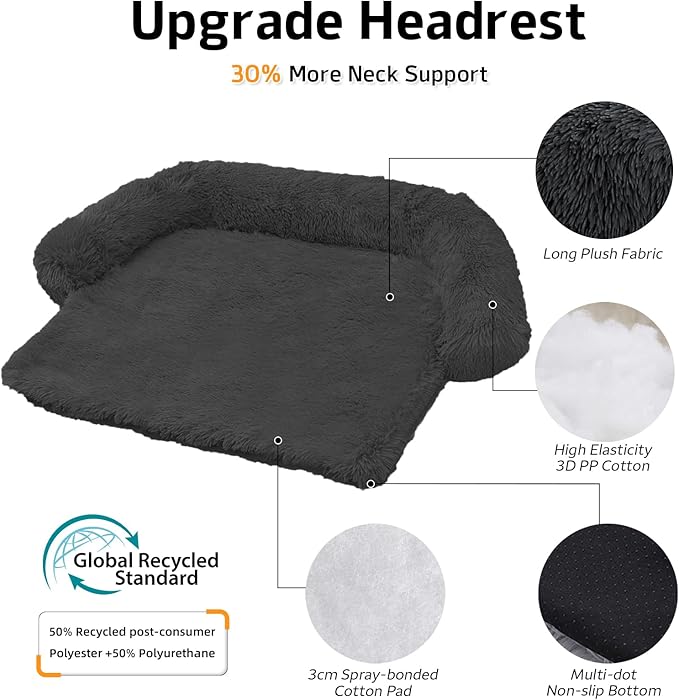 GGIB Calming Dog Bed Fluffy Plush Dog Mat for Furniture Protector with Removable Washable Cover for Large Medium Small Dogs and Cats (Extra Extra Large, Dark Grey)