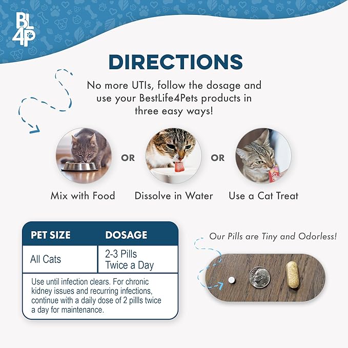 Cat UTI Remedy & Kidney Support for Cats, Natural Urinary Tract Infection and Cat Bladder Crystals Treatment Helps Flush Out Kidney Stones, Clears Infection, & Improves Kidneys Health, 400 Tiny Pills