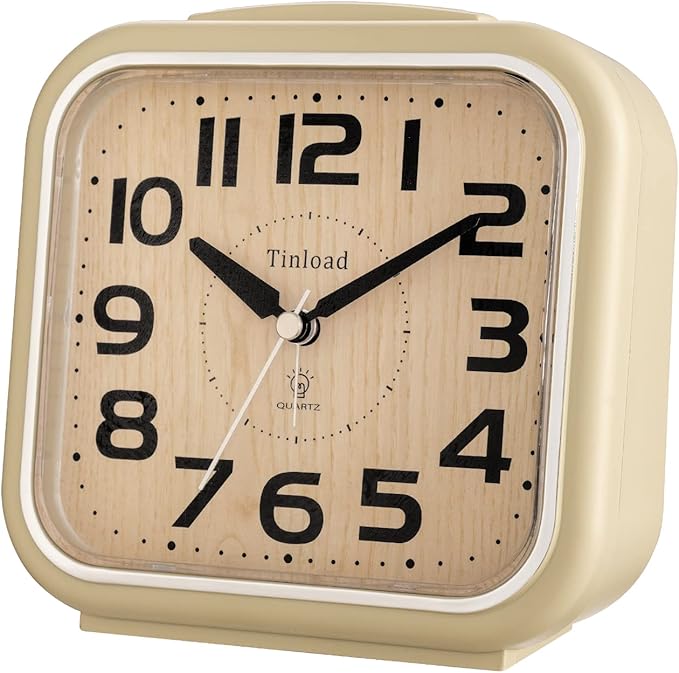 5.5" Large Analog Alarm Clock Silent Non Ticking, Gentle Wake, Beep Sounds, Increasing Volume, Battery Operated Snooze and Manual Light, Easy Set, Cream