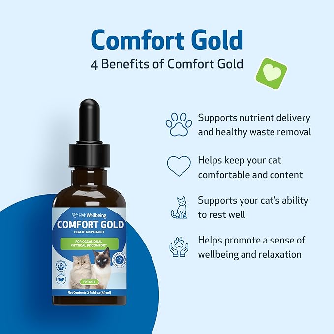 Pet Wellbeing Comfort Gold for Cats - Supports Feline Physical Comfort, Healthy Circulation, Corydalis, Turmeric - Veterinarian-Formulated Herbal Supplement 2 oz (59 ml)