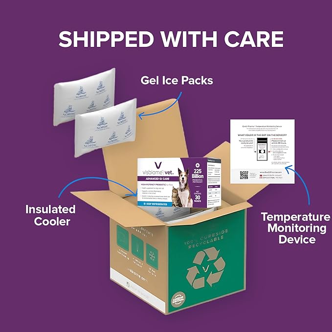 Visbiome® Vet Advanced GI Care Probiotic for Dogs & Cats – 225B CFU, 8-Strain Formula – Veterinarian Recommended, Clean Label Certified – 90 Packets