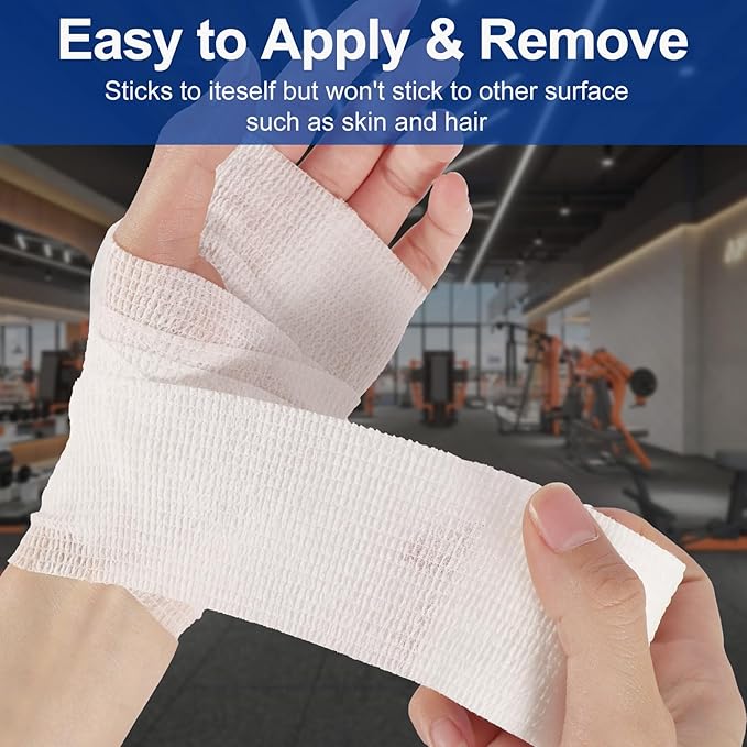 24 Pack White Self Adhesive Bandage, 2” x 5 Yards Medical Wrap, Cohesive Bandage Wrap, White Tape Baseball, Self Stick Bandage Tpae, First Aid Gauze for Ankle, Leg, Arm