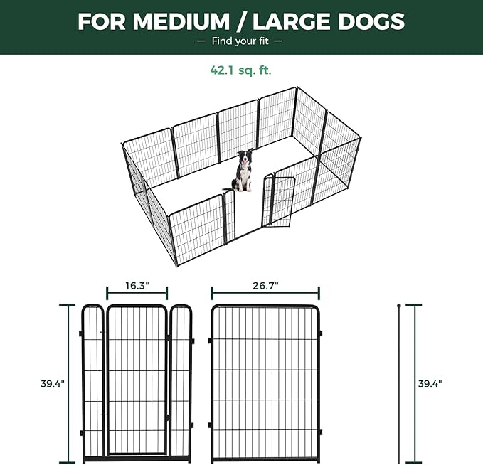 FXW Homeplus Unleashed Indoor Dog Playpen - Stress-Free and Safe Play, Heavy Duty 40 Inch 12 Wire Panels Dog Pen for Medium and Large Dogs, Black│Patented
