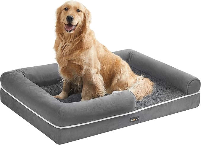 Feandrea Dog Bed, Orthopedic Large Waterproof Bed, Removable Washable Cover Dog Sofa with Non-Slip Bottom, Raised Edges, 42 x 32 x 8 Inches, Light Gray UPGW077G02V1