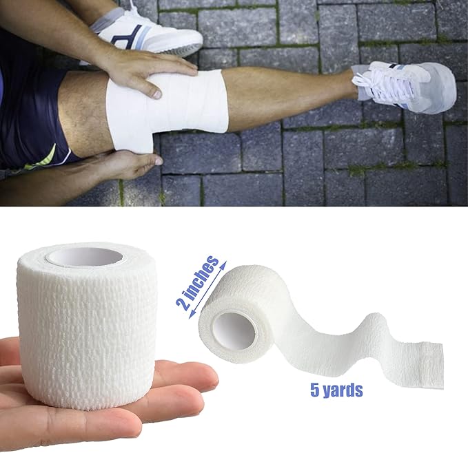 9 Pack 2" x 5 Yards Self Adhesive Bandage Wrap Self Stick Wrap for Ankle, Wrist, Finger, Sports, Breathable Cohesive Vet Tape for Pets (White)