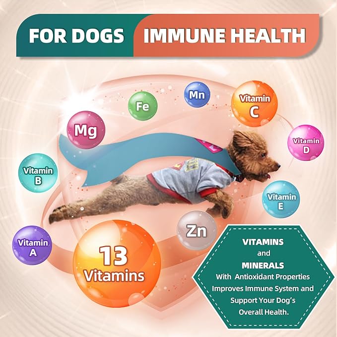 Dog Multivitamin with Glucosamine, Omega 3, Minerals, Probiotics and Enzymes, Dog Vitamins and Supplements for Joint, Skin & Coat Care, Digestive and Immune Health, Chicken Flavor - 120 Chews